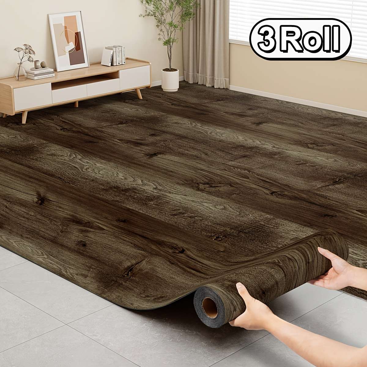 Self Adhesive Floor Stickers Brown Wood 3 Roll 30Cm*300Cm
