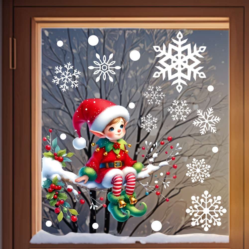 Christmas Decorations Style Christmas Elf Snowflake Window Sticker