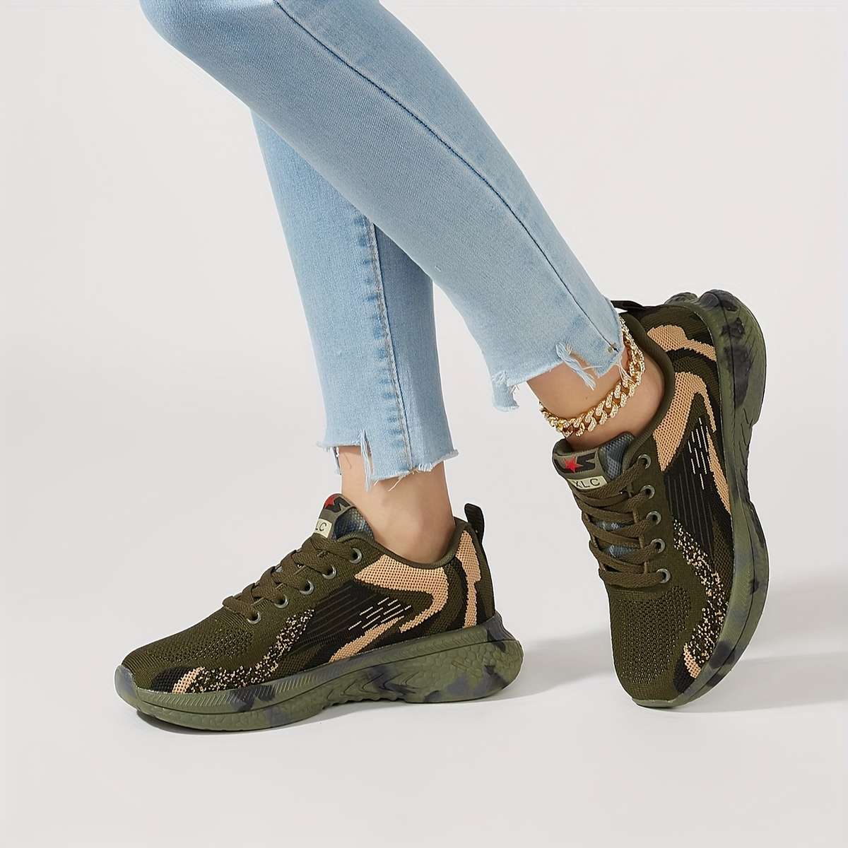 Women S Sneakers Color Green Camouflage Sizeuk 7.5