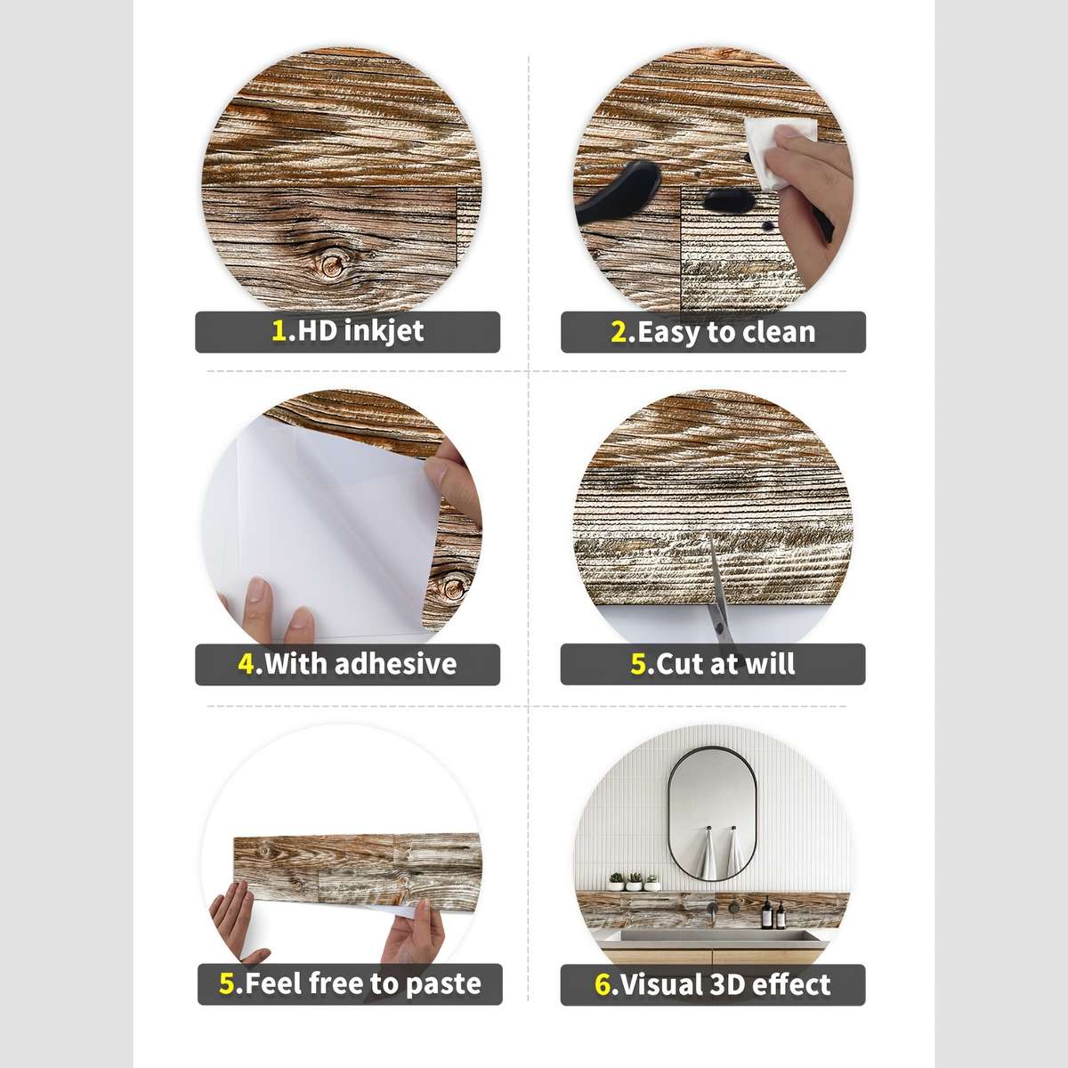 Self Adhesive Floor Stickers 90X15Cm35.46X5.91Inch6Pcs