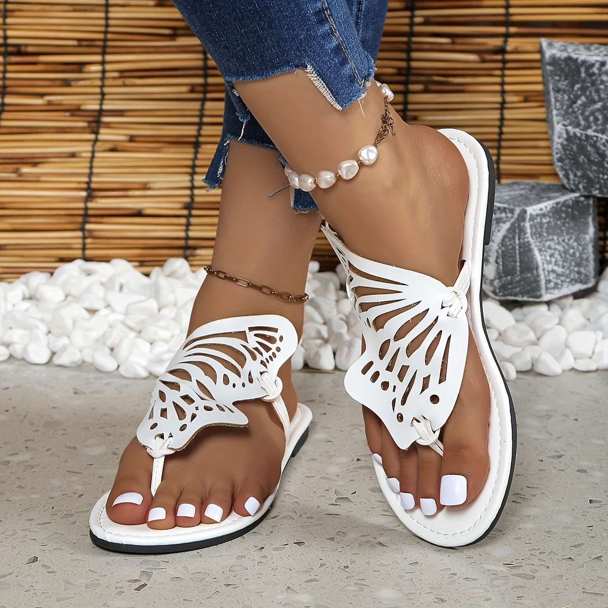 Ladies Summer Flip Flops White Uk 7.5