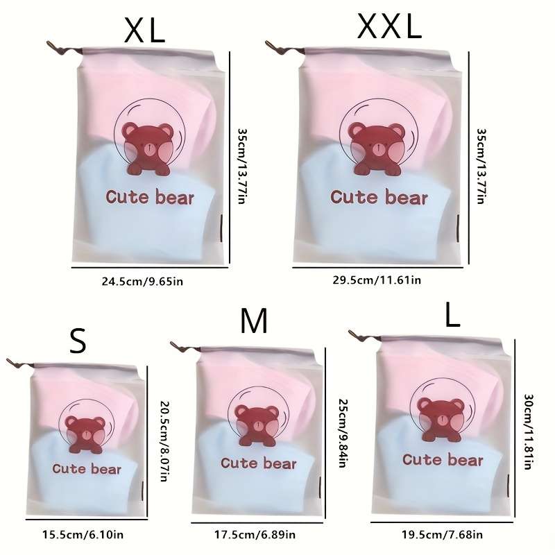 Set Of 10 Charming Bear Design Travel Storage Bags Frosted