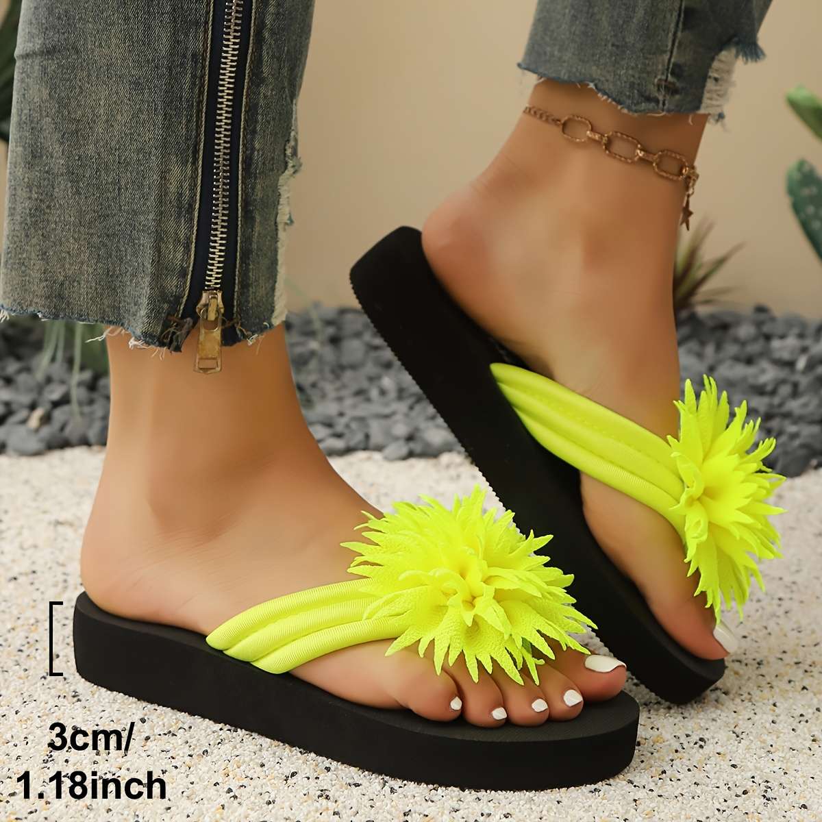 Ladies Summer Flip Flops Fluorescent Yellow Uk 7