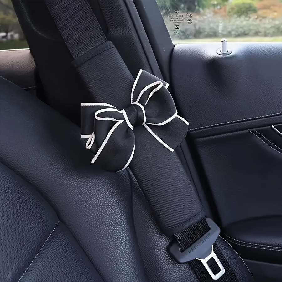 Car Seat Belt Covers 2Pcs Black Bow