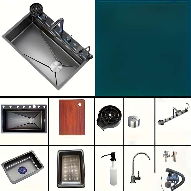 Smart Digital Display Stainless Steel Kitchen Sink With Pull Out Faucet