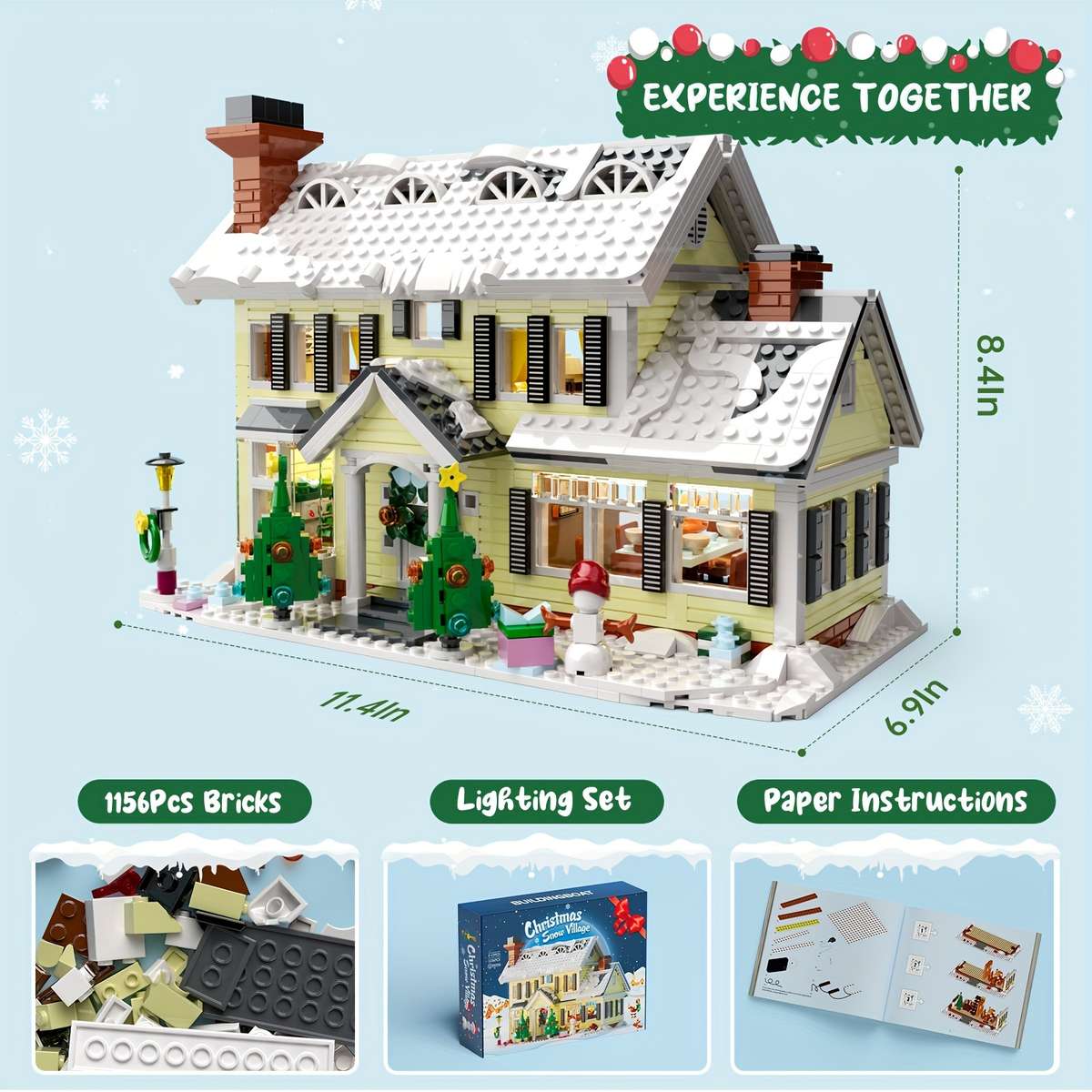 3D Building Model Puzzle Set Style Christmas Holiday House