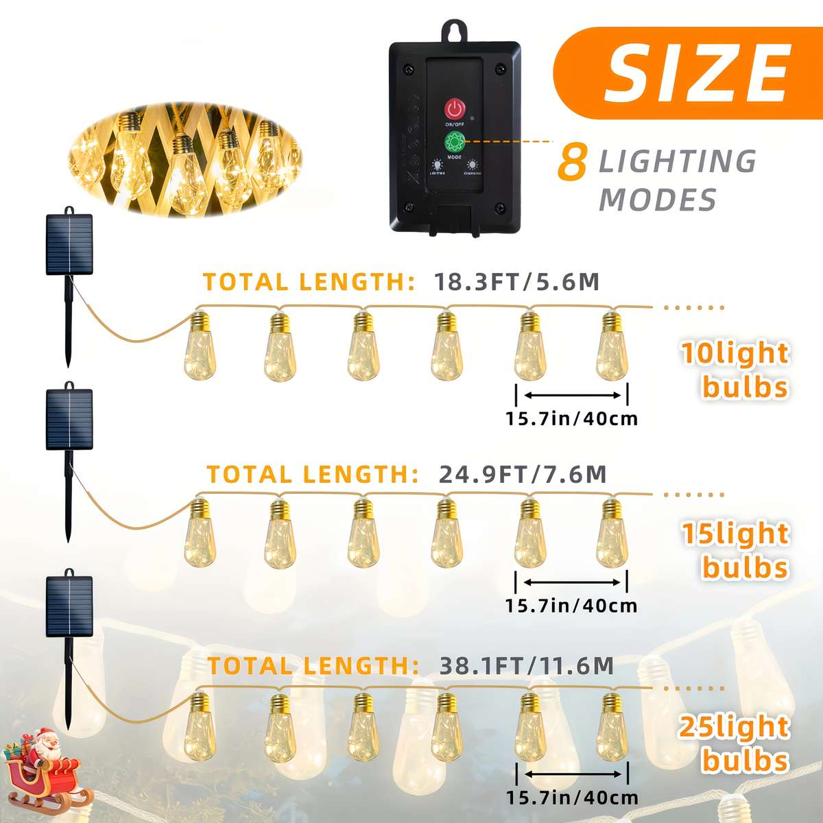 Christmas Lights Warm Light Model 25 Bulbs   8 Lighting Modes