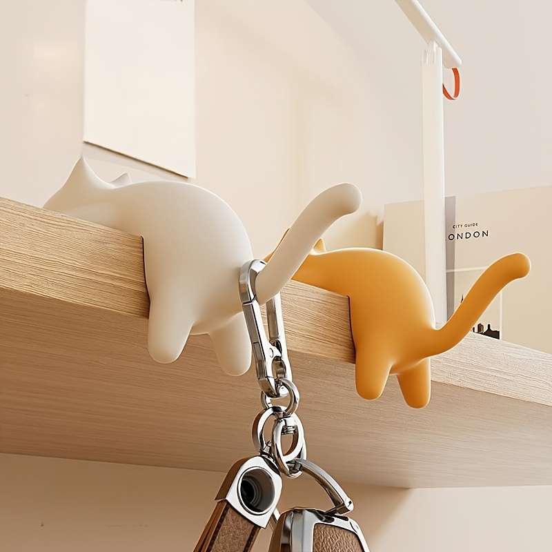 Cute Cat Desktop Hanger Cat Shaped Adhesive Hanger In 3 Colors color 1pc Yellow
