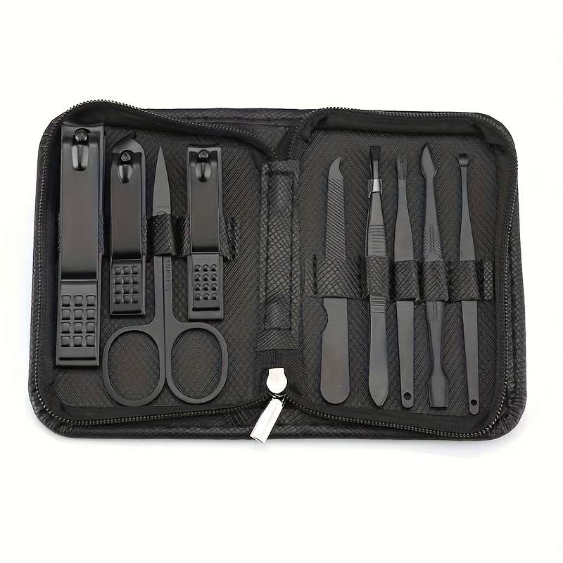 9pcs Blue-Red Gradient Nail Clipper Set Stainless Steel Manicure Tool Kit with Splash-proof N