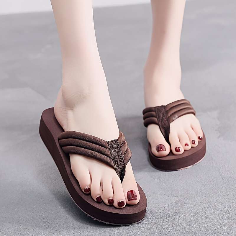 Ladies Summer Flip Flops High Heels Black Uk 3.5