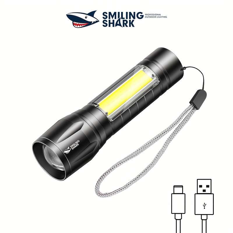 Durable 1Pc Smiling Shark Super Bright Flashlight Zoomable Professional