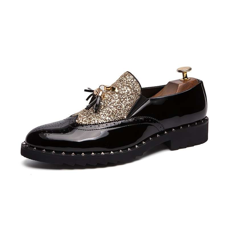 Mens Leather Shoes Color Black Golden Sizeuk 6.5