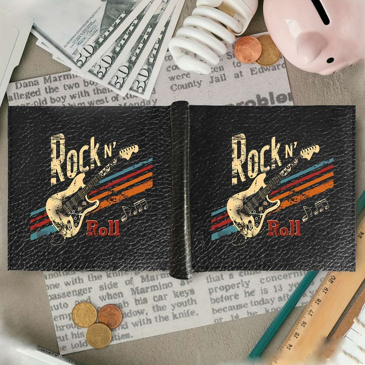 Men'S Faux Leather Bifold Wallet With Crocodile Patternrock N' Roll Retro Style Compact