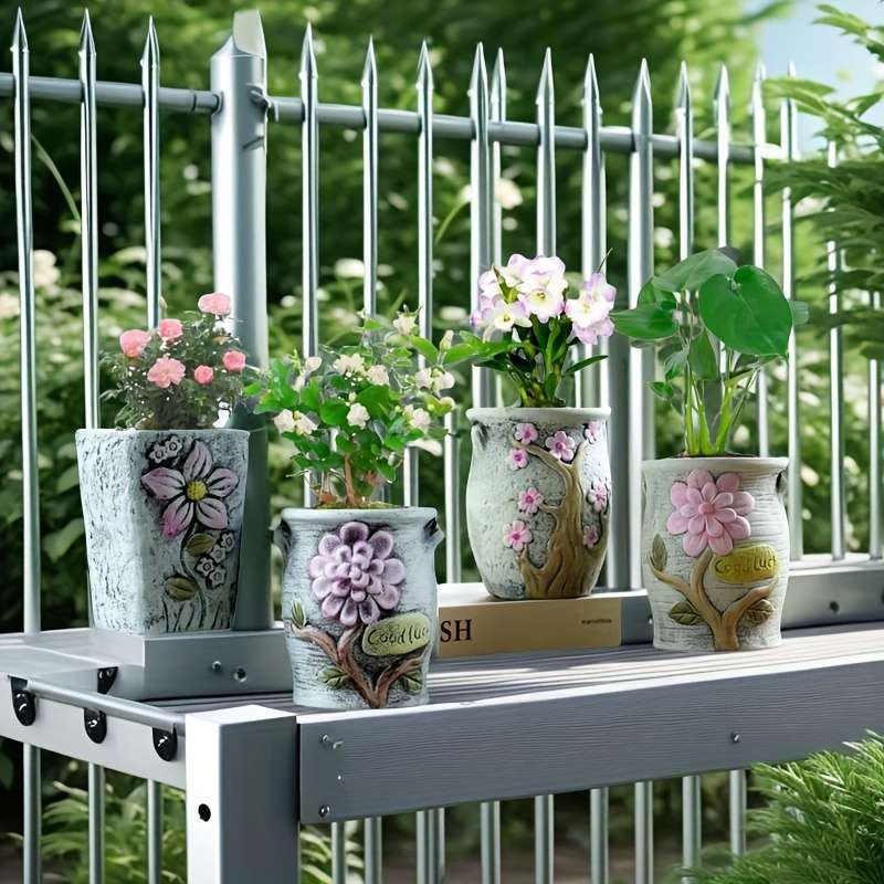 Flowerpot Style Hand Painted Flowers Laozhuang 4Pcs