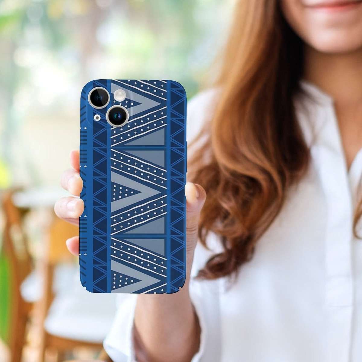 1Pc White For iPhone 15 Plus African Indigo Blue Mud Cloth Phone Case