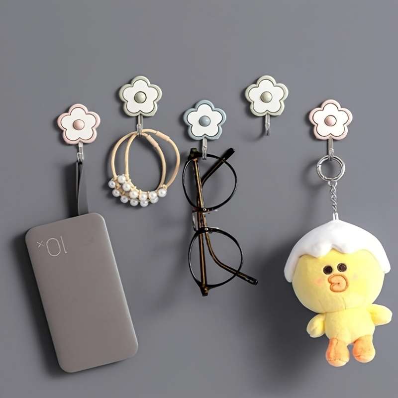 Self Adhesive Flower Wall Hooks Plastic Installation color Random Color Quantity 3pcs