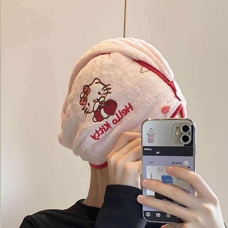Hair Turban Cherry Kitty Dry Hair CapWhite