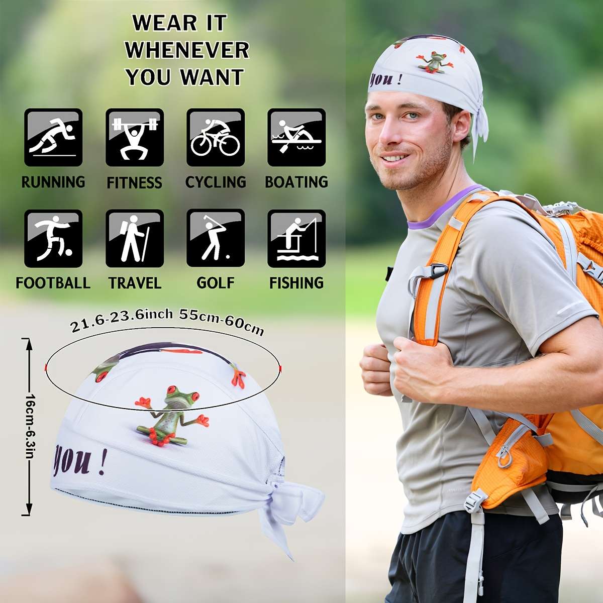 Zm Frog-Themed Beanie Breathable Quick-Dry Polyester Spandex Mesh Cap With Uv Protection F