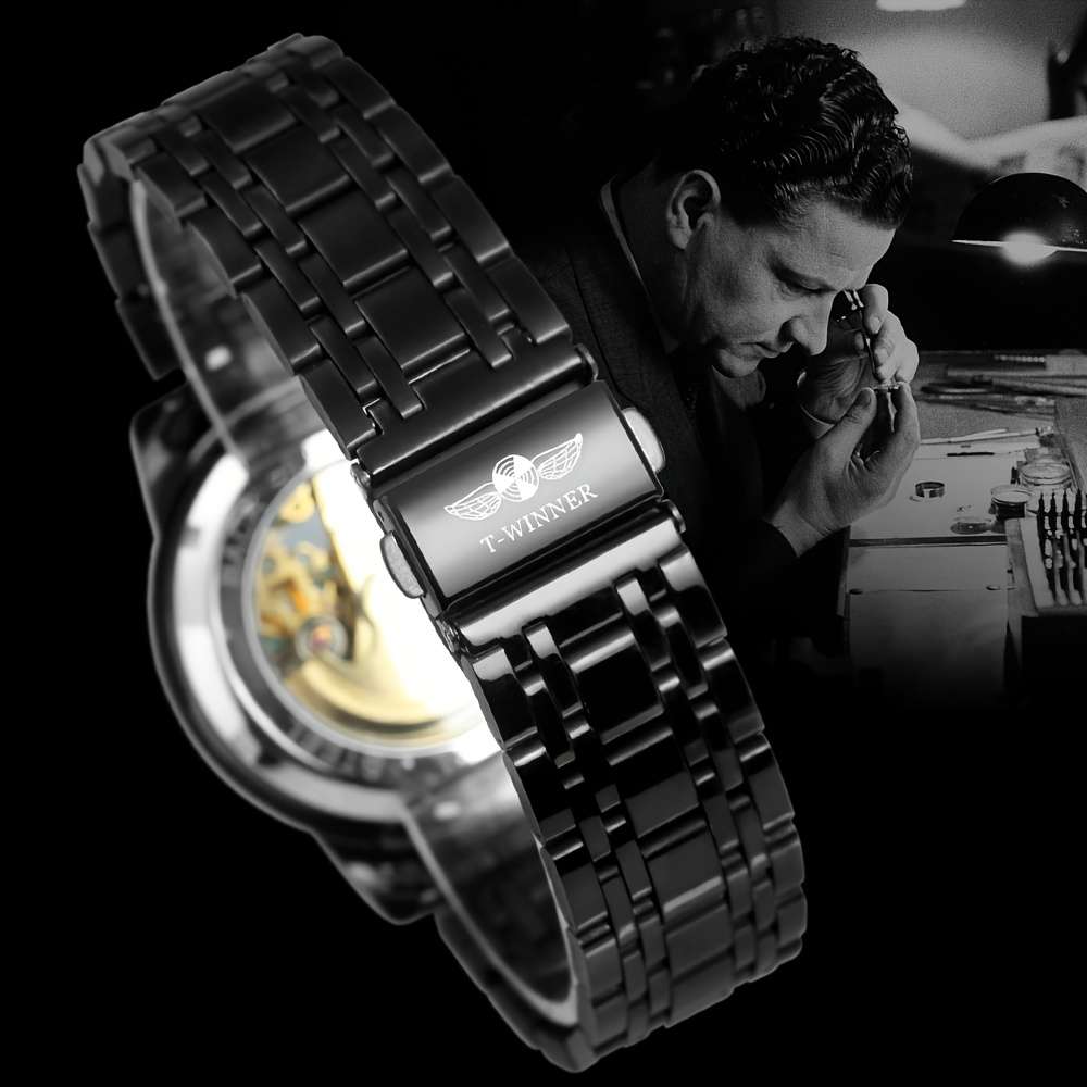 Luxury Men Luxury Golden Skeleton Automatic Mechanical Watch Luminous