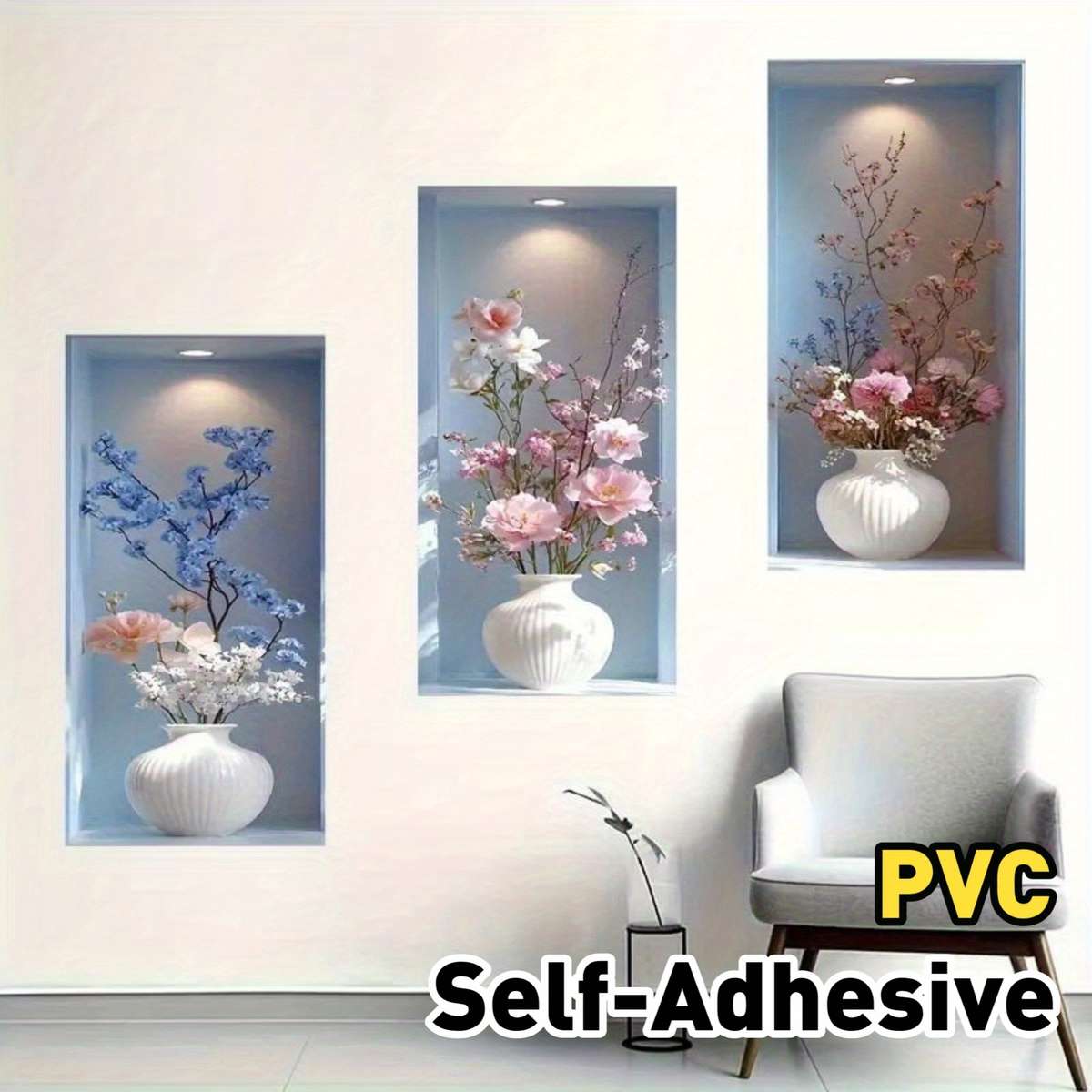 3Pcs Classic Flat Flat Print Elegant Flower And Vase Wall For Kitchen 68 Inch