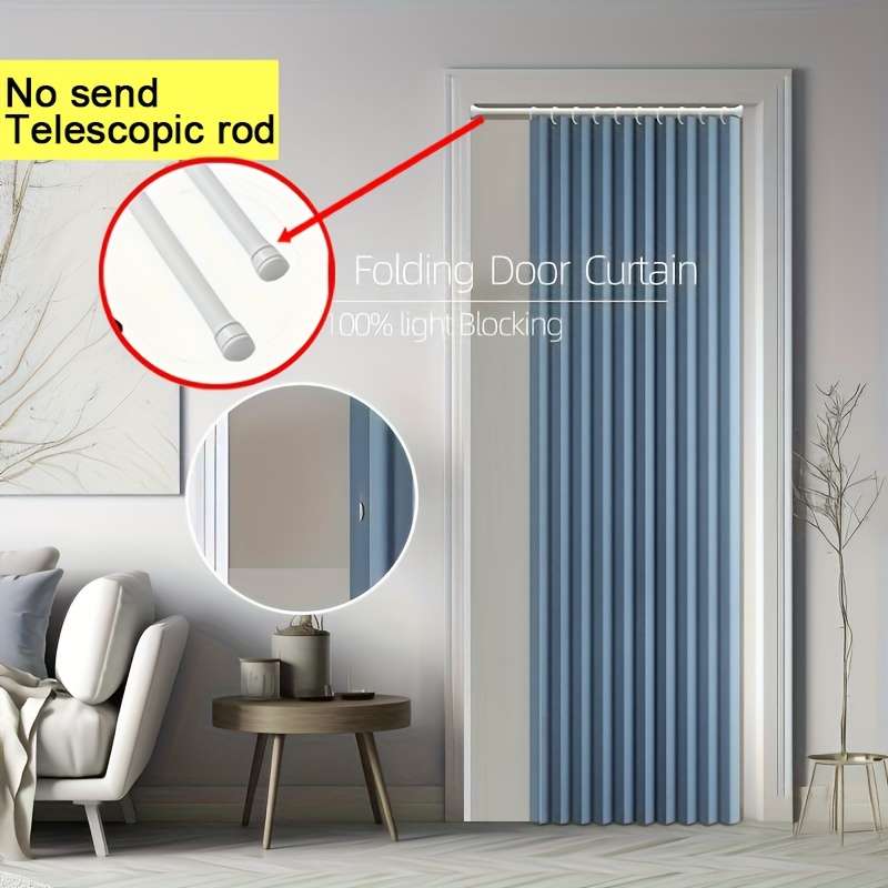 Robust Rodless Foldable Door Curtain With Plastic Hooks And Storage Straps