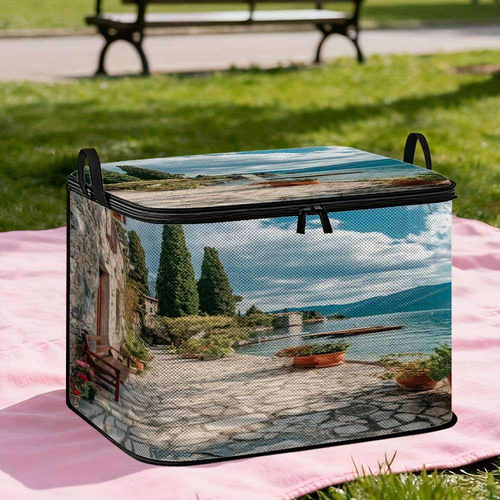 Modern Alpine Lake Landscape Painting Storage Bag