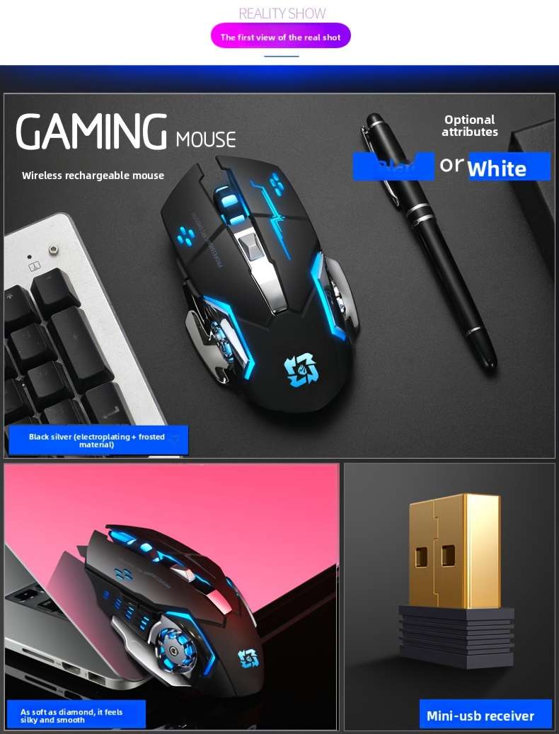 Mouse Color Black Top Version   Dual Mode Charging  Add  2.4G  Add  Light Up
