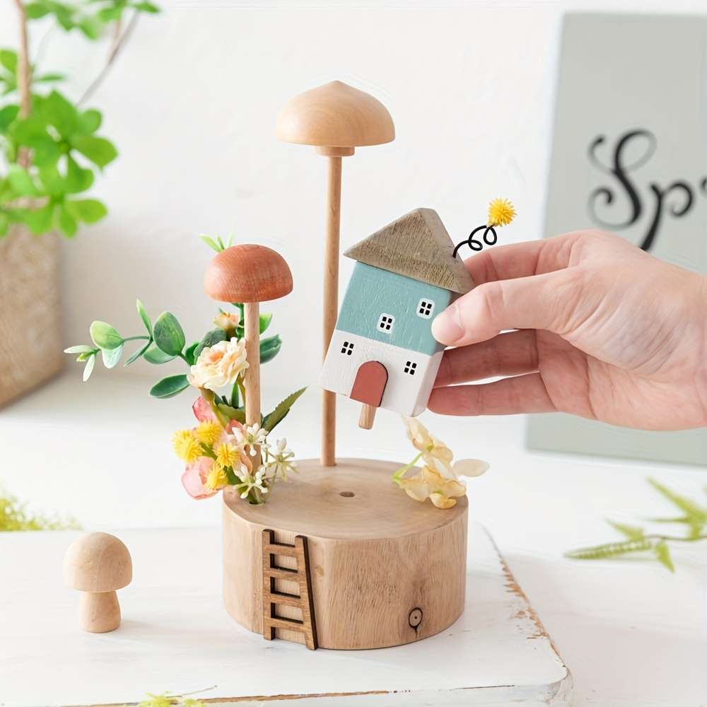 Building Toy Architectural Model Toy Set Items Wooden Mushroom House   Orange