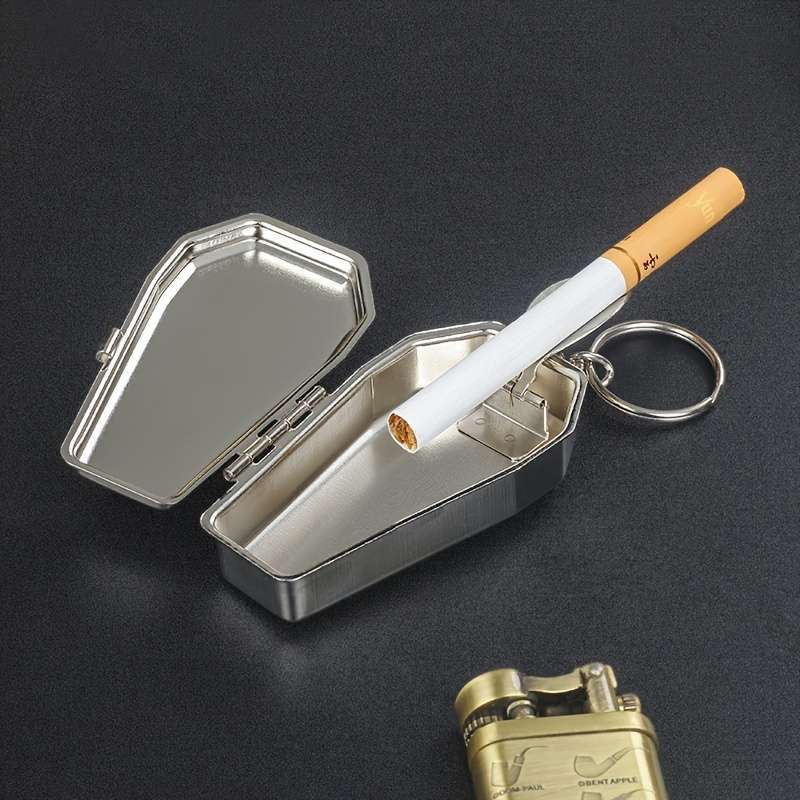 Portable Metal Coffin Shaped Ashtray Keychain Mini Hexagonal Design Durable