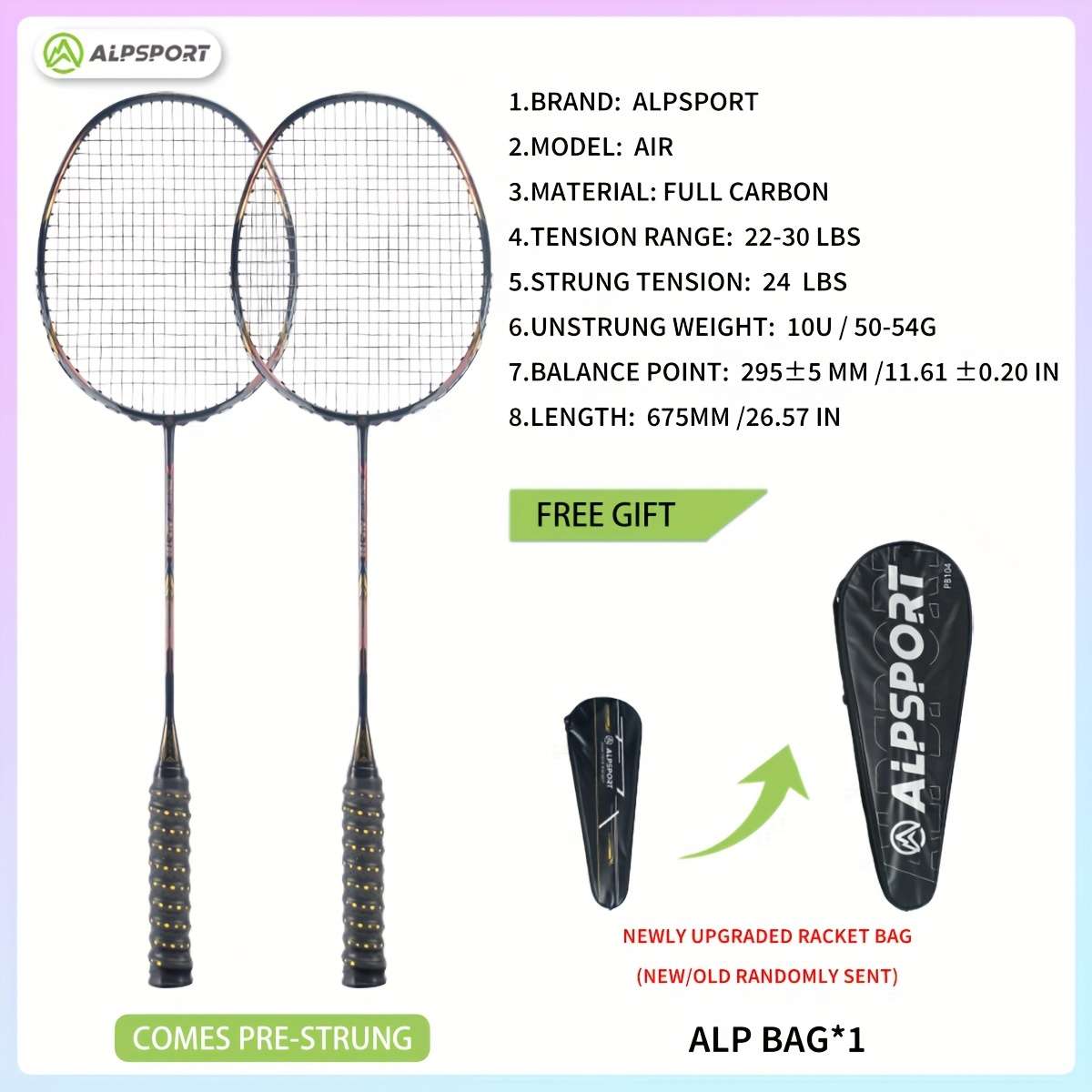 Badminton Racket Color 2Pcs Blackpu Bag