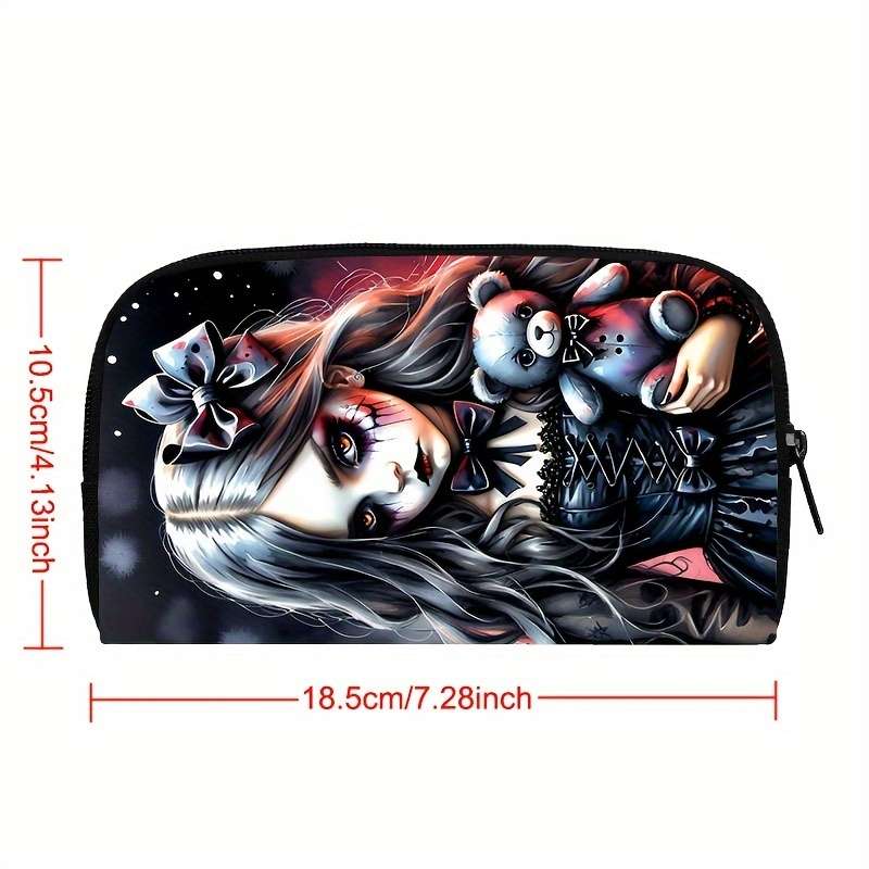 Chic Gothic Women Bear Doll Print Walletstylish Polyester Clutch With Zipper Ideal
