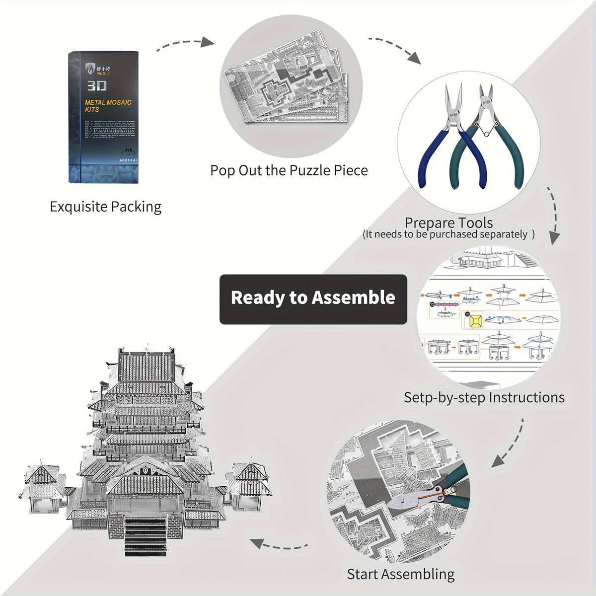 3D Building Model Puzzle Set Style Tengwang Pavilion