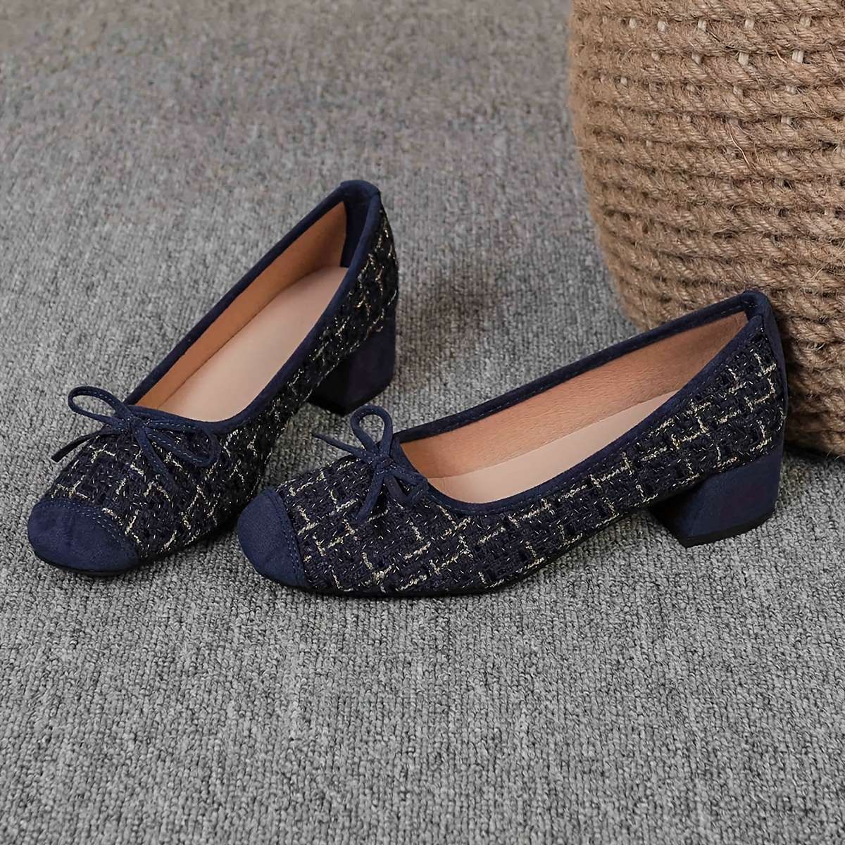 Women S High Heels Color Blue  Golden Plaid Sizeuk 7