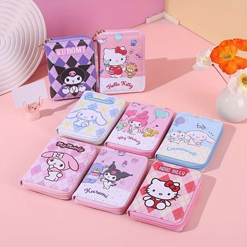 1pc Sanrio Hello Kitty Kulomi Cinnamon Dog Printed Short WalletCute Zipper PU Leather Key and Ca