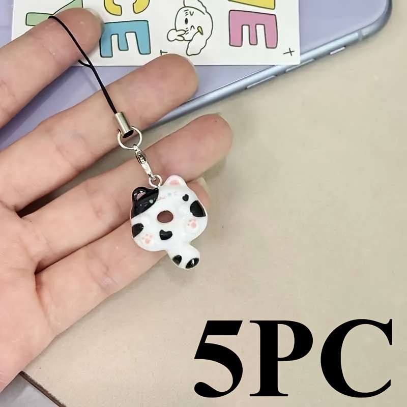 Keychain Ornament Color 5Pack Donut Cat Black And White