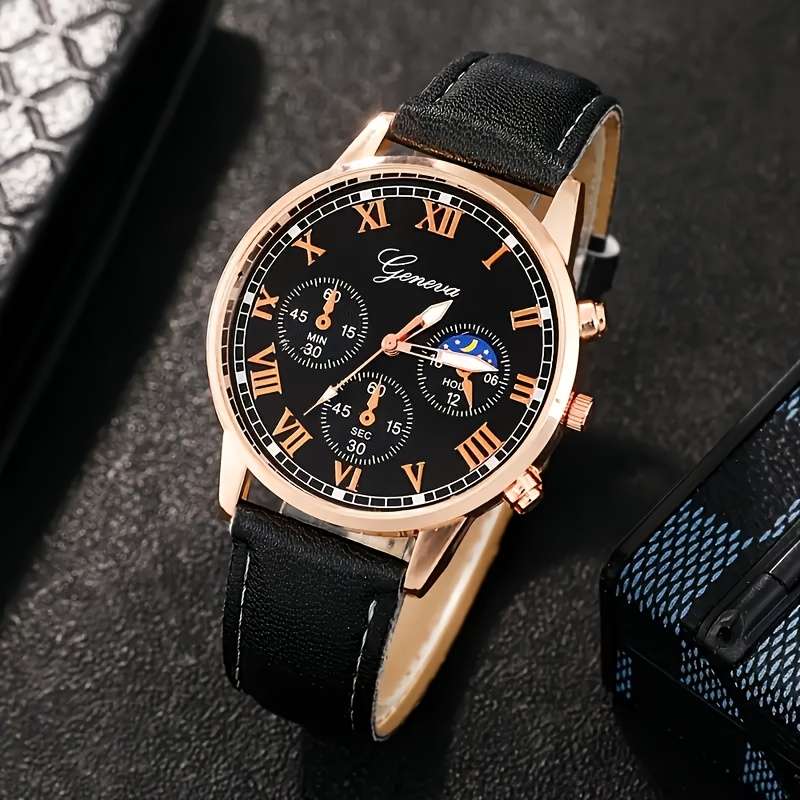 6Pcs Brand New Set Of Men Stylish Quartz Watches Featuring Simulated