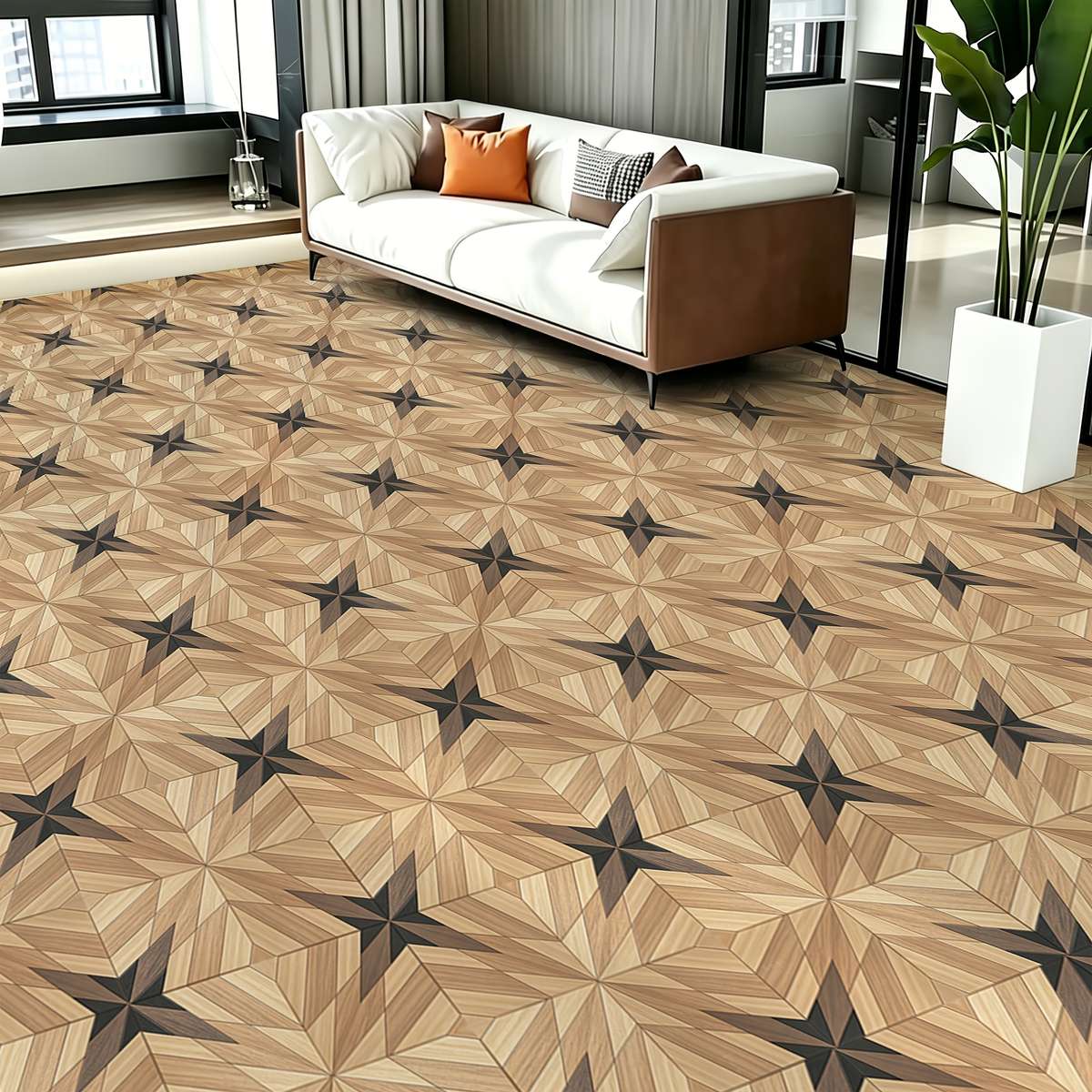 Self Adhesive Floor Stickers 40Cm*120Cm*S Geometric Wood Grain
