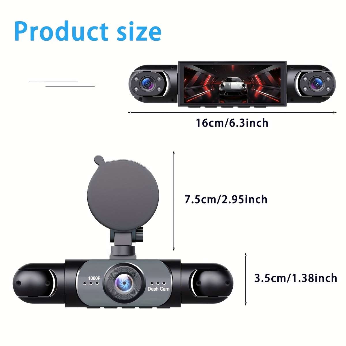Dashcam Items 3 Lenses Capacitywith 64Gb Memory Card