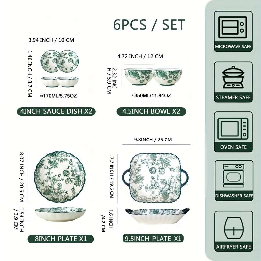 Bowl Color 6Pcs  2 Sauce Dishes  2 Bowls  2 Platters