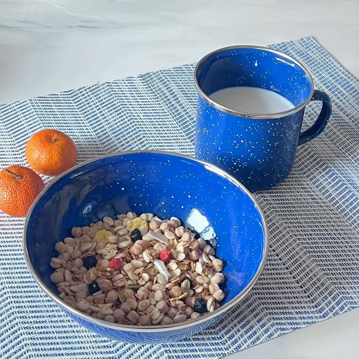 6pcs Foldable Enamel Tableware Set Including Cups Plates Bowls Starry Design