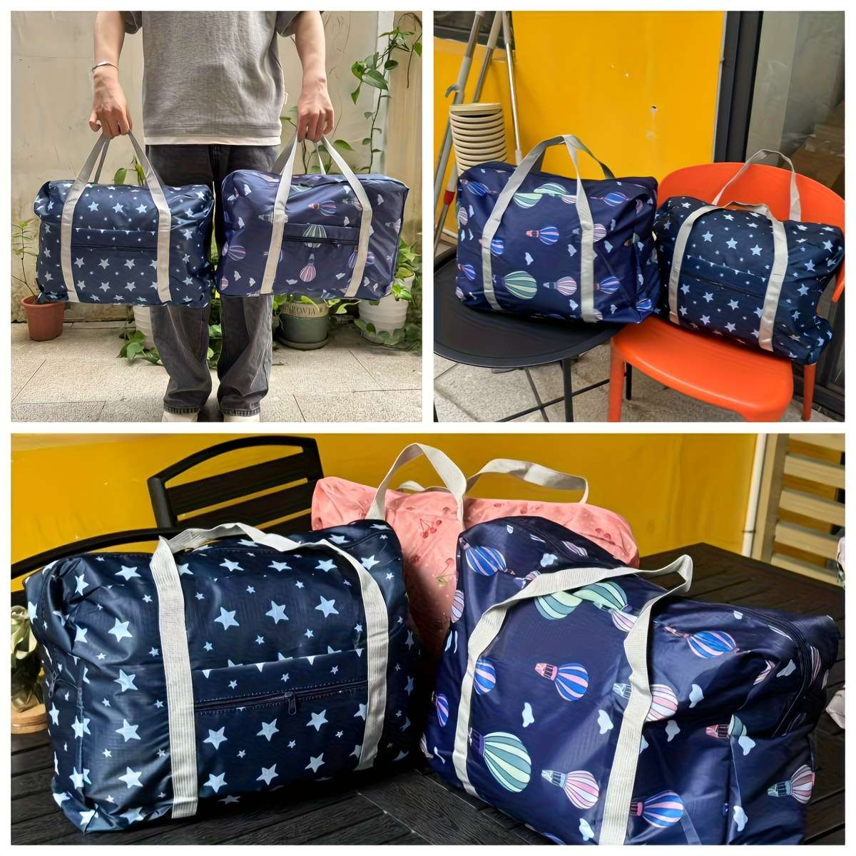3Pcs Set 3 Foldable Moving Storage Totes Durable Packing Navy Blue Daisy