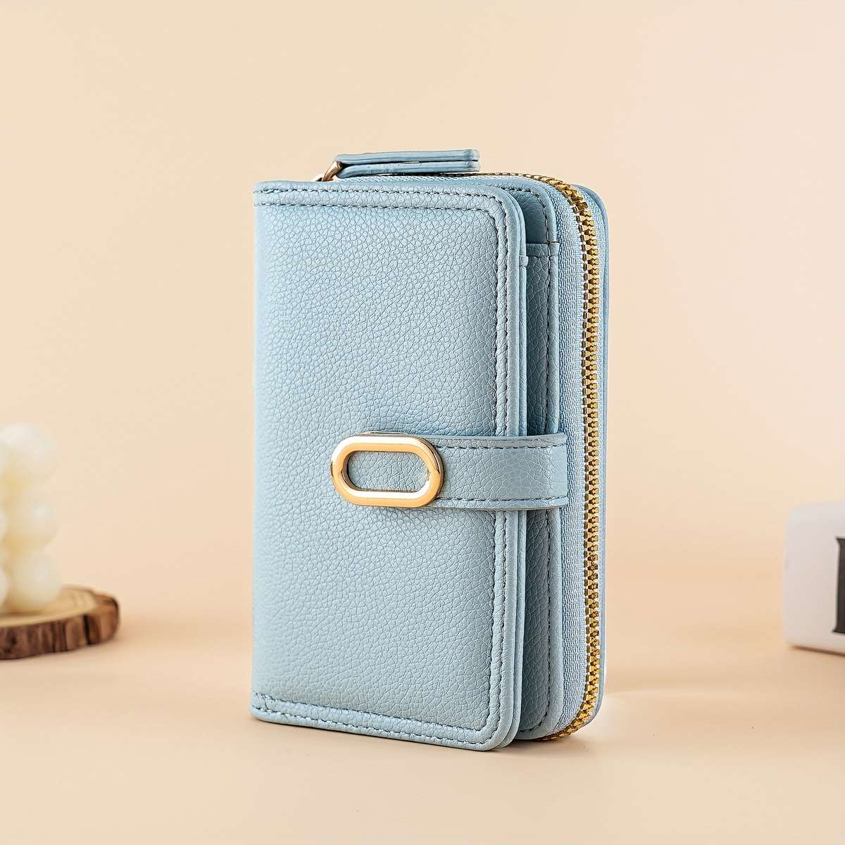 1pc Chic Women's Wallet with Zipper Coin Purse Snap ClosureLarge Capacity Multi-Functional Ca