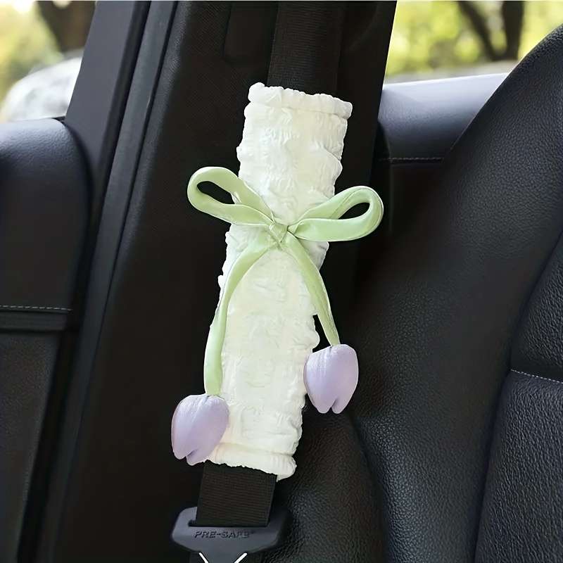 Car Seat Belt Covers 2Pcs Powder Add White