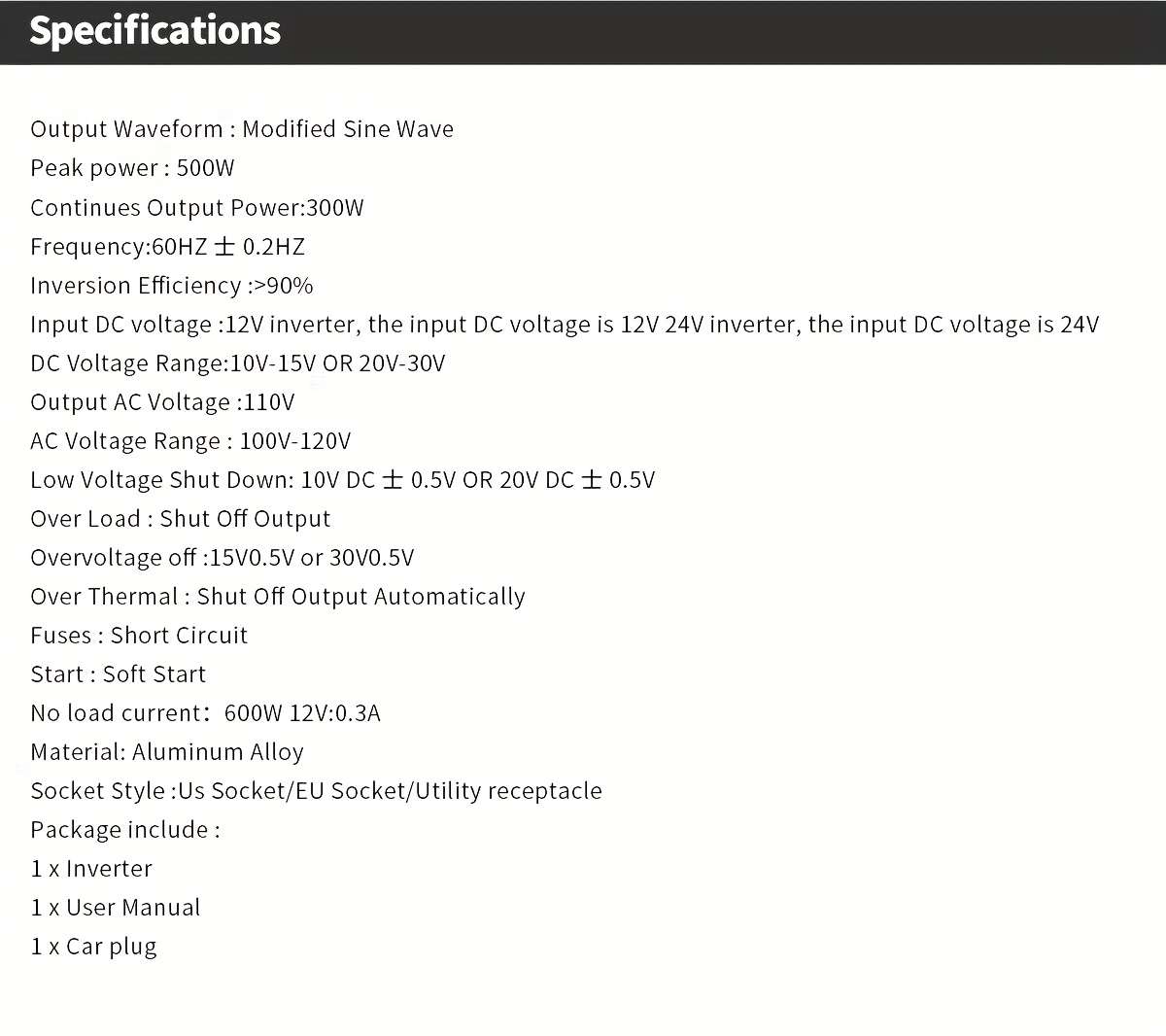 Inverter Items 12V 500W 110V