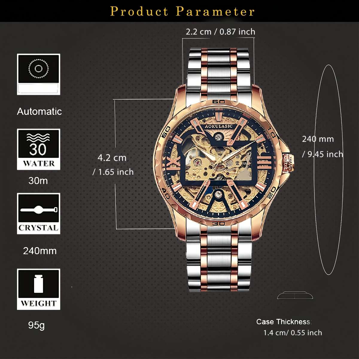 Mens Sporty Barrel Shaped Hollow Automatic Mechanical Watch Without