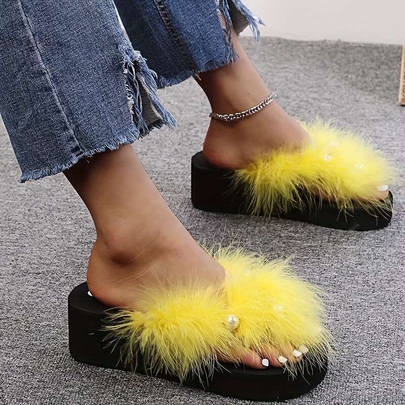 Ladies Summer Flip Flops Yellow Uk 3.5