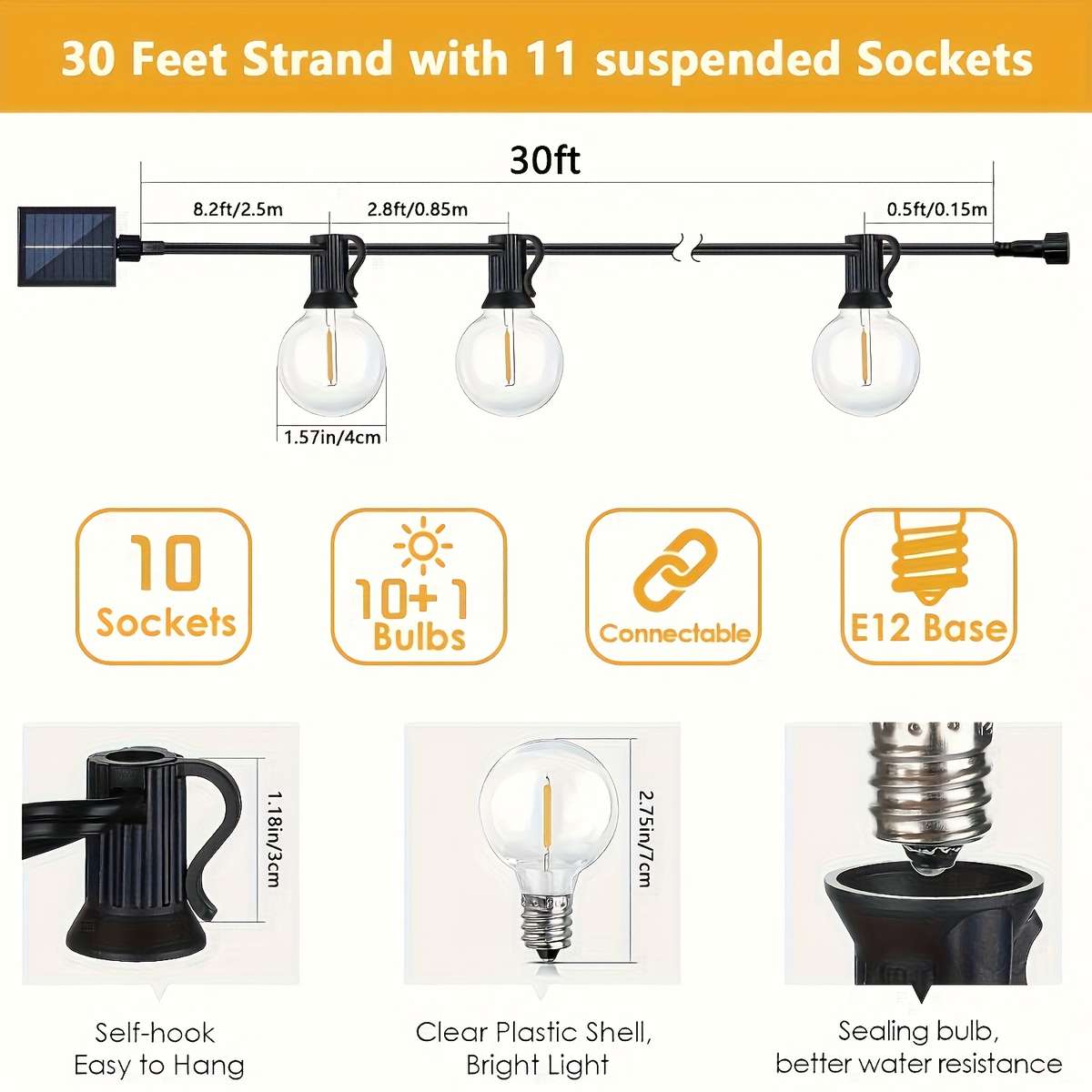 String Lights Quantity 20Ft 6.1M 7 1 Bulbs Solar