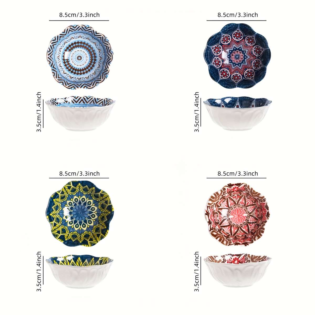 Bowl Color 4Pcs Bohe Flowers Plates