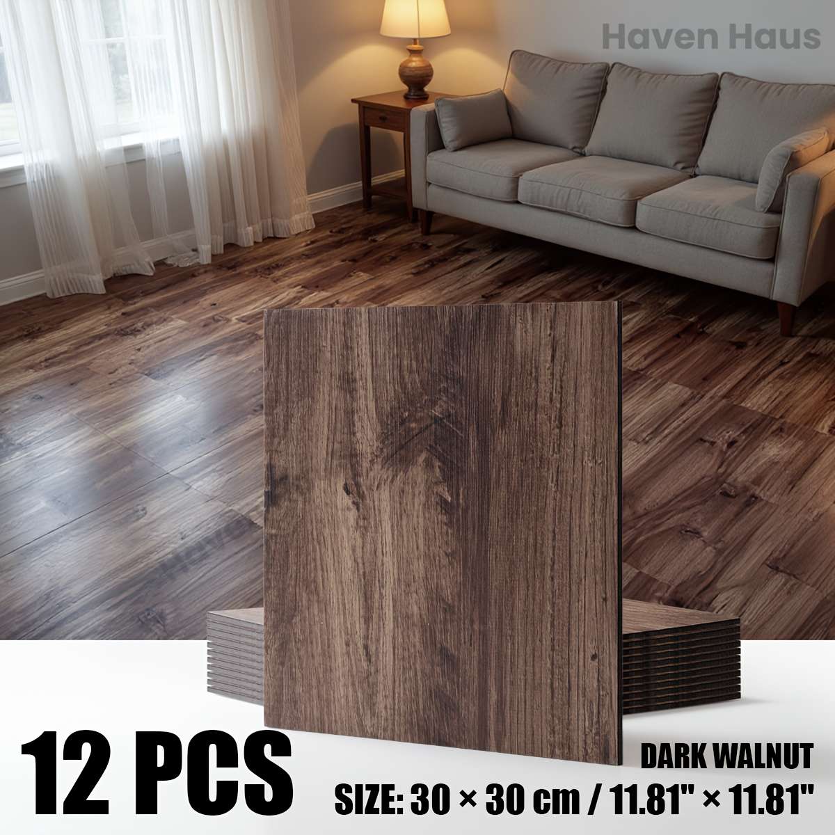 Self Adhesive Floor Stickers Dark Walnut 12Pcs