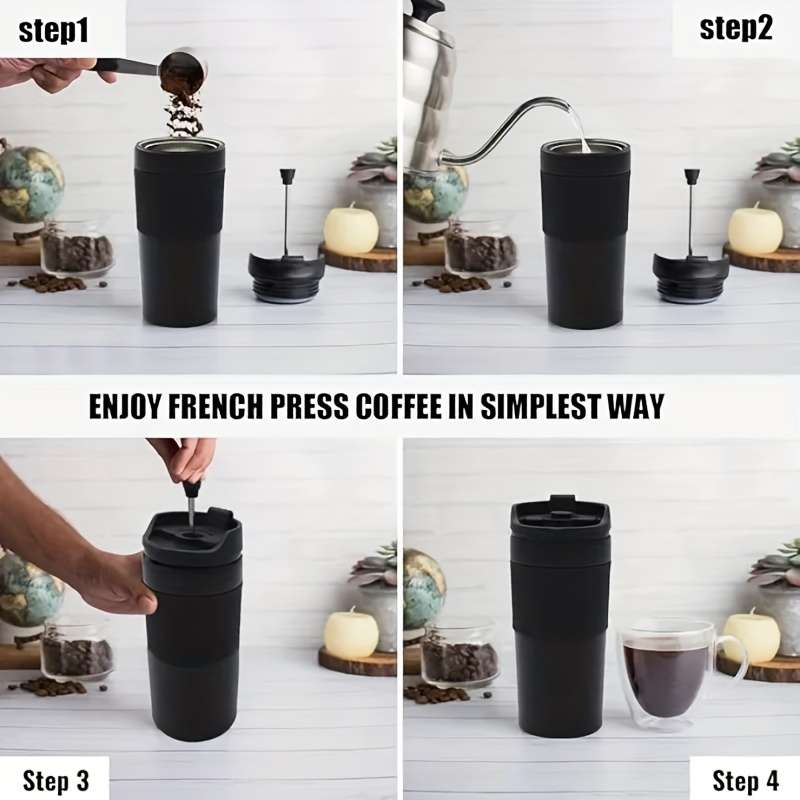 Portable French Press Coffee Maker Double Wall Insulated Travel Mug With 450Ml